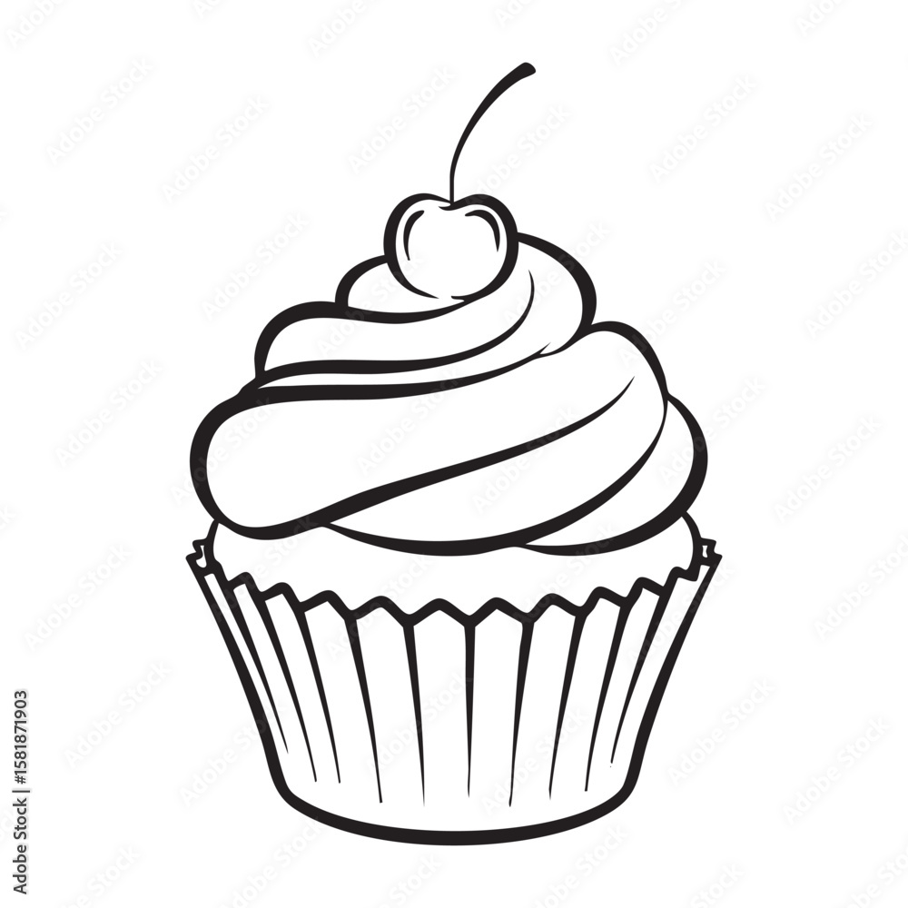 Cupcake with Cherry on Top Line Art Icon Vector Cupcake with Cherry on Top Line Art Icon Vector