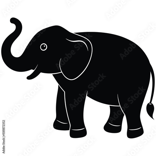 Cute Elephant Silhouette Vector Illustration – Baby Elephant Design, Isolated on White Background