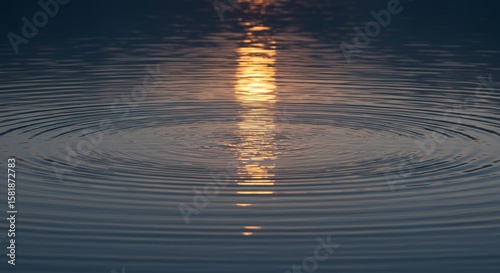 Sunset Reflection on Calm Water with Ripples Creating Warm Golden Glow