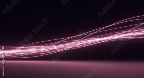 Abstract glowing pink light trails flowing dynamically across a dark reflective surface with a subtle gradient