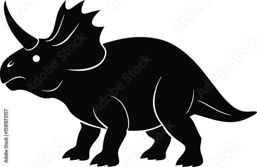 Triceratops Dinosaur Silhouette Vector Illustration – Prehistoric Animal Design, Isolated on White Background