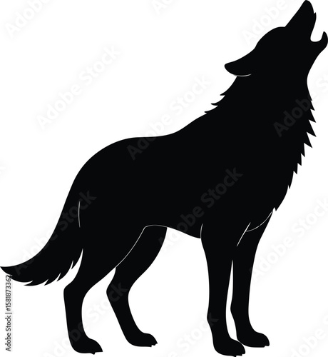 Howling Wolf Silhouette Vector Illustration – Wild Animal Design, Isolated on White Background