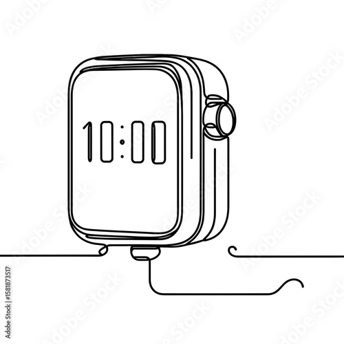 Smartwatch in continuous line style symbolizing travel technology and modern accessories