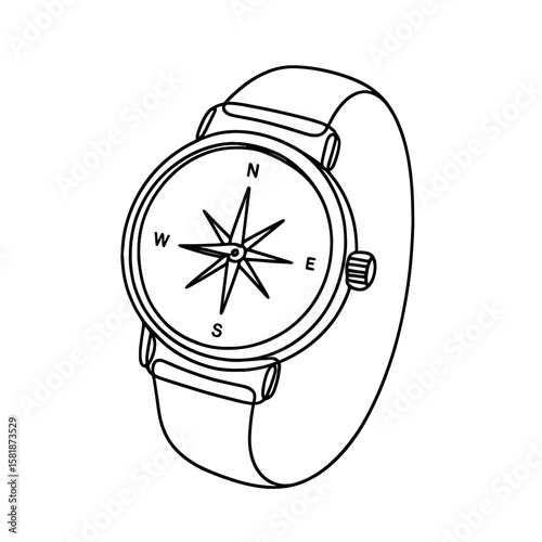 Compass watch in continuous line style symbolizing travel navigation and exploration tools