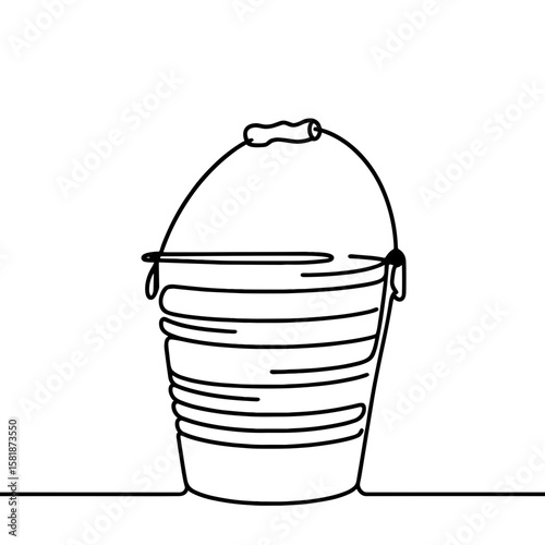 Travel bucket in continuous line style symbolizing beach fun and outdoor utility