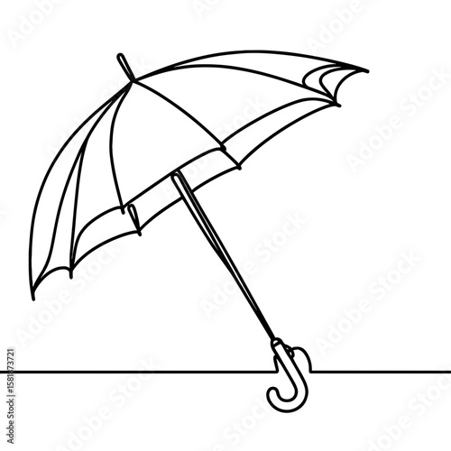 Open umbrella in continuous line style symbolizing rain protection and travel accessories