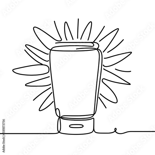 Sun cream in continuous line style symbolizing summer skincare and travel essentials