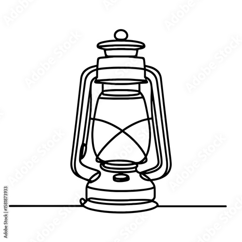 Camping lantern in continuous line style symbolizing outdoor lighting and travel survival equipment