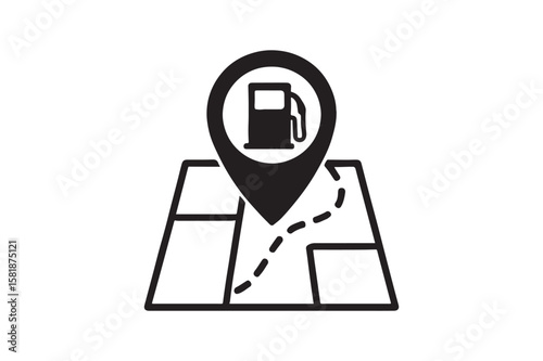 Gas Station Map icon silhouette vector with white background