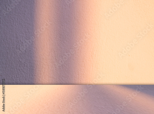 Begie background wall floor with shadow flower gradient old rose color backdrop, minimal podium stage loft for presentation product, empty mockup stand interior