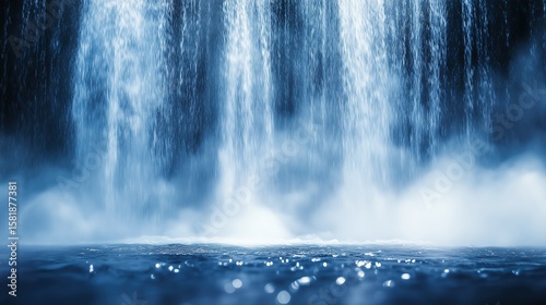 Dreamy Blue Waterfall Natural Landscape, for Meditation Backgrounds, Healing Designs & Ecological - Themed Materials