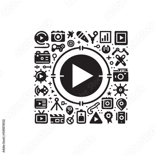 Play Button shape simple black and white silhouette icon