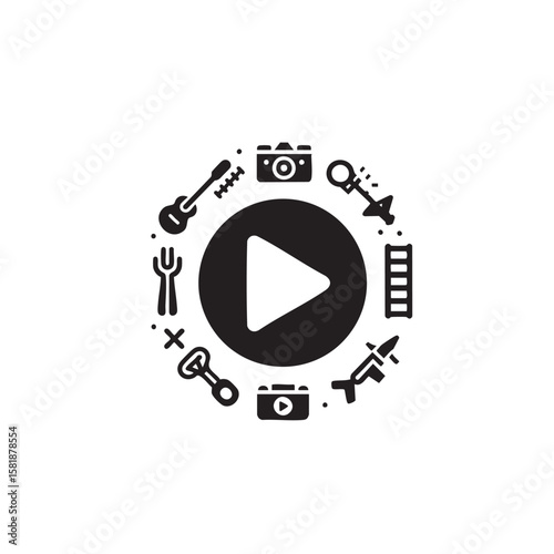 Play Button shape simple black and white silhouette icon