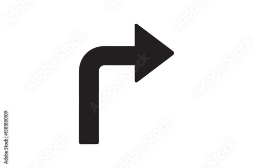 Turn Right Arrow icon silhouette vector with white background