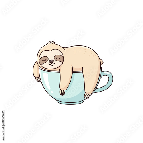 A Sleepy Sloth Relaxing Comfortably Inside a Blue Teacup.
