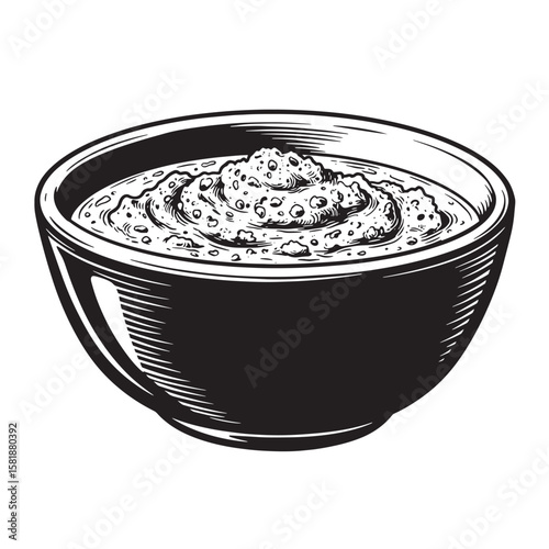 Black and white drawing of a bowl filled with textured food vector