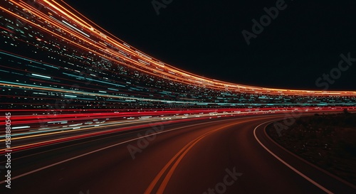 Long Exposure Night Road with Light Trails in Urban Environment