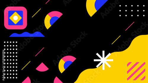 Colorful abstract with geometric shapes and patterns. Suitable for backgrounds, digital designs, prints, and creative projects needing vibrant visuals.