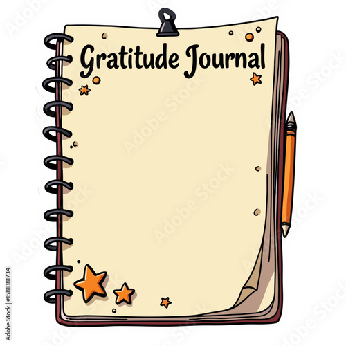Illustrated Gratitude Journal with Pencil Stars and Spiral Binding.