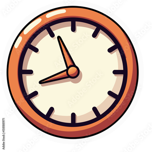 Cartoon Clock with Orange Frame and Green Outline Showing Time.