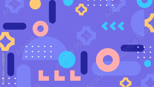 Abstract purple geometric pattern with colorful shapes. Suitable for backgrounds, posters, prints, and digital designs that need a vibrant and modern touch.