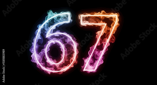 Number Sixty-Seven Glowing with Colorful Smoke Effect