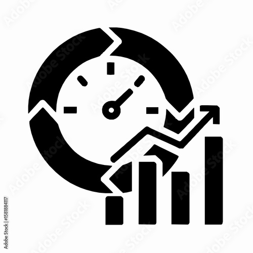 Business growth time analysis concept with clock and bar chart increasing profitability