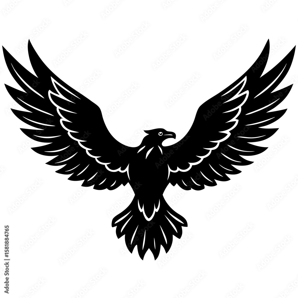 Fototapeta premium Majestic silhouette of a powerful eagle with wings spread wide isolated on white background