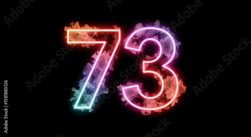 Glowing Number Seventy-Three with Colorful Smoke on Dark Background