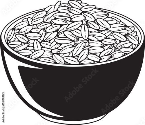 Black bowl filled with oval grains seeds food