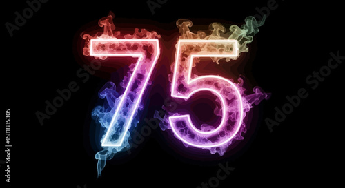 Number Seventy Five with Colorful Glowing Smoke Effect