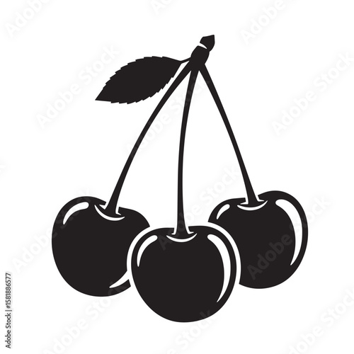 Black cherries with leaf vintage Art fruit white