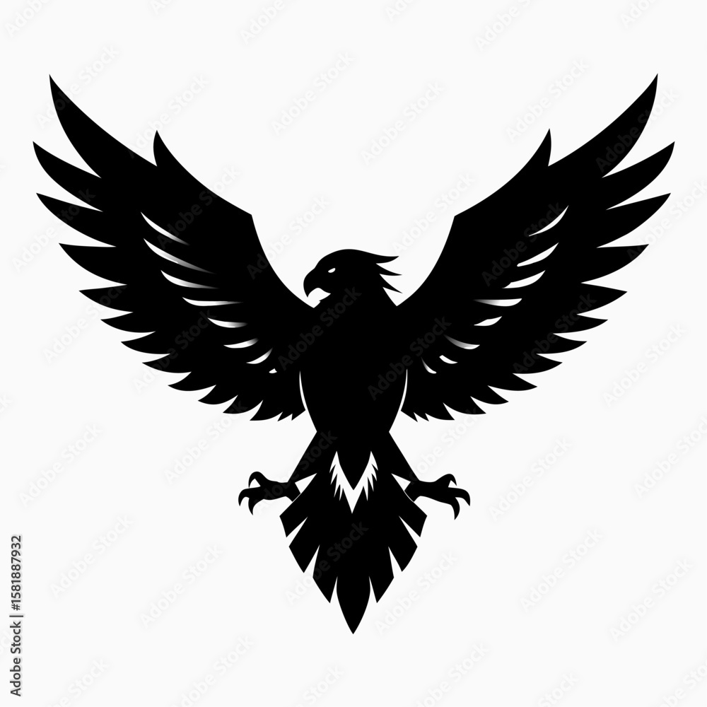 Obraz premium Majestic silhouette of a powerful eagle with wings spread wide in flight isolated on white background