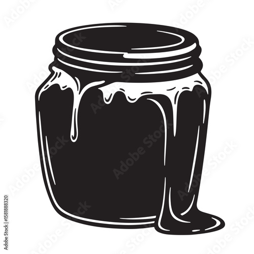 Black jar with dripping viscous liquid white