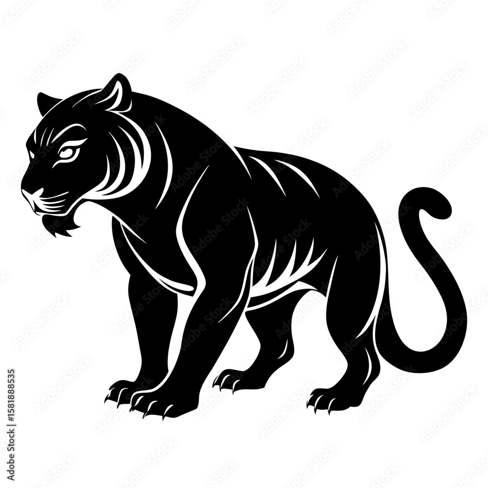 Obraz premium Powerful silhouette of a crouching tiger in a stalking pose isolated on white background