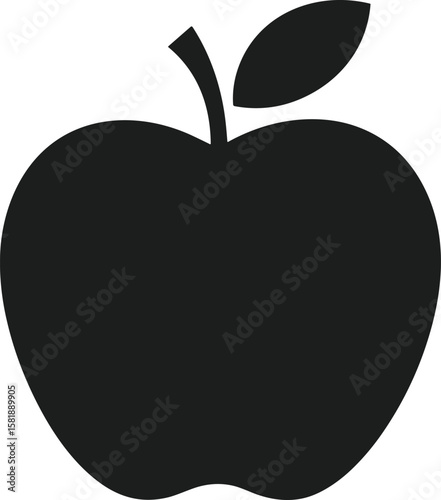 Whole Apple Silhouette – Minimal Black Fruit Vector with Leaf and Stem