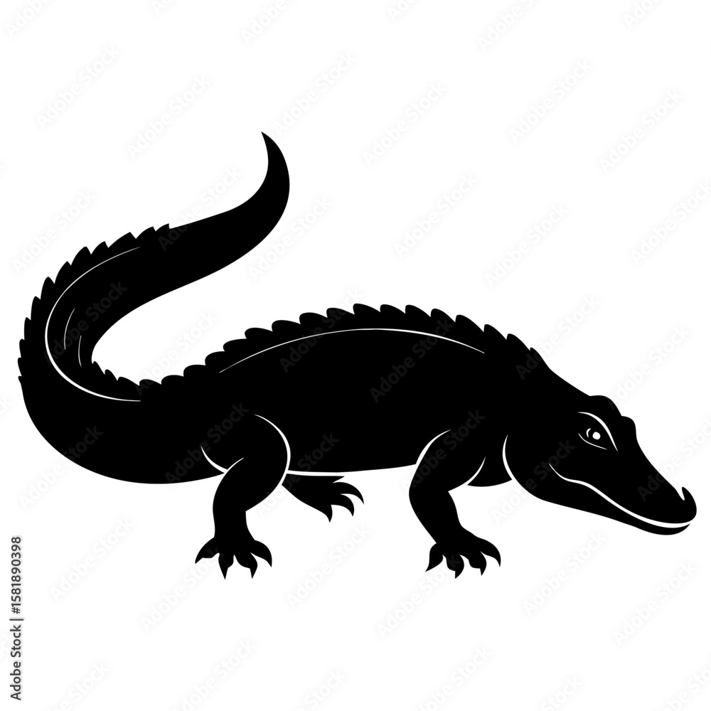 Obraz premium Silhouette of a crawling crocodile in side profile isolated on white background