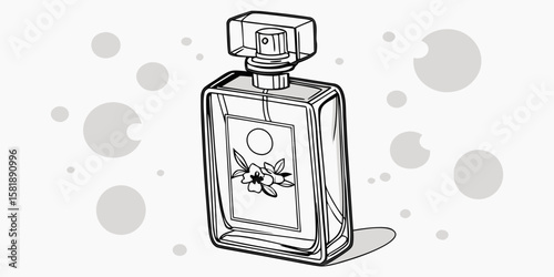 Perfume in antique isolated glass bottle with blurry lights in white background vector illustration.