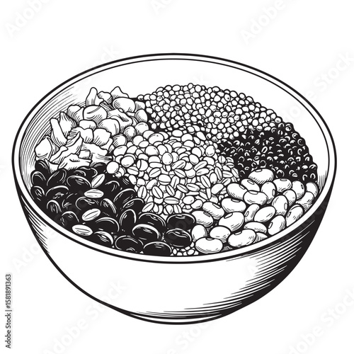 Black white bowl filled with assorted beans black beans white beans