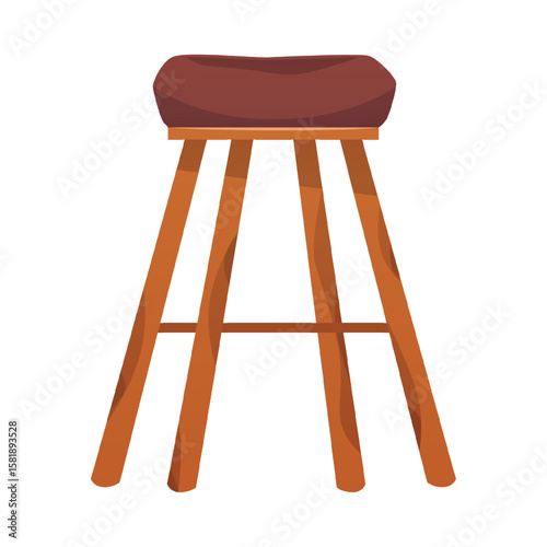 Wooden stool with soft brown cushion and long legs.