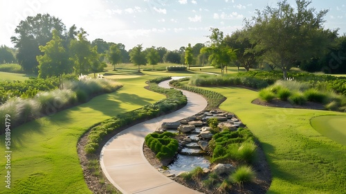 Scenic Golf Course Pathway with Lush Landscaping