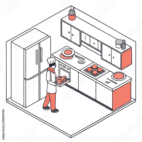 Kitchen cooking flat style generated by ai