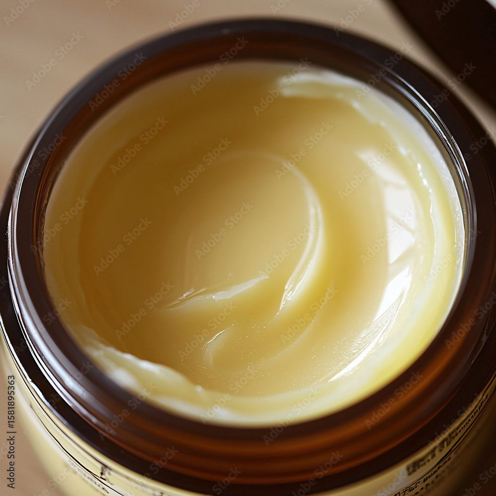 Creamy Skincare Product in Glass Jar With Soft Yellow Texture Creamy Skincare Product in Glass Jar With Soft Yellow Texture