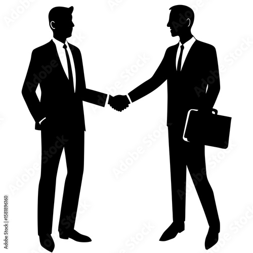 Two businessmen shaking hands, symbolizing a successful business deal and partnership agreement,silhouette