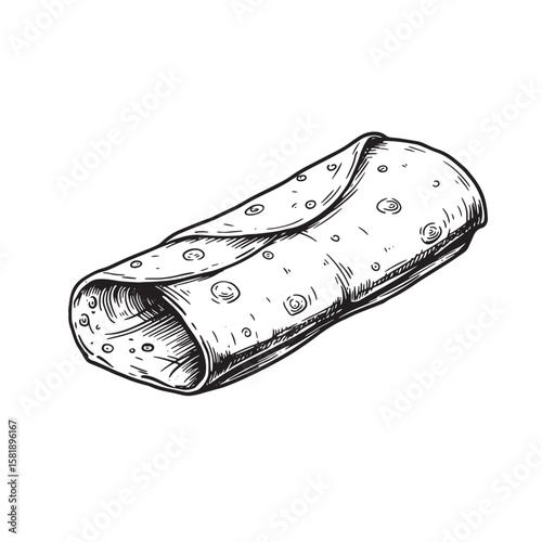 Hand drawn rolled flatbread with circular patterns tortilla wrap