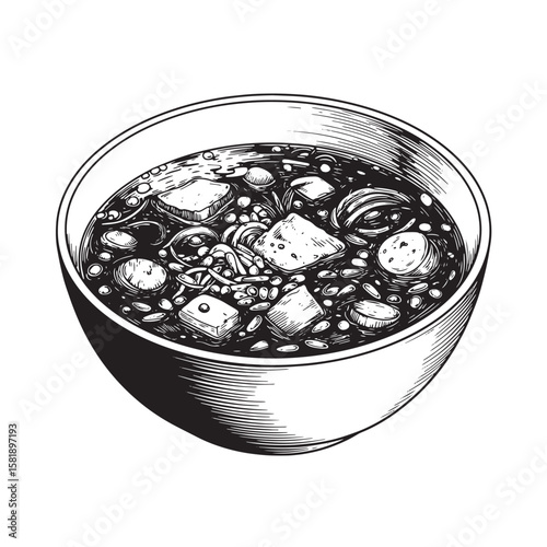 Hearty soup with tofu and noodles bowl broth