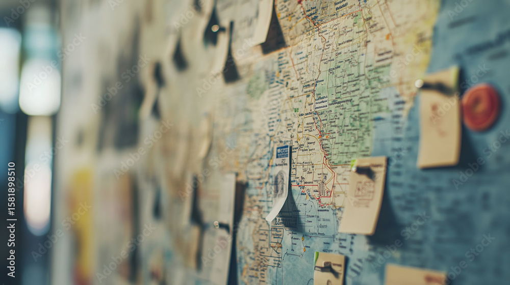 Fototapeta premium A close-up of a user journey map pinned on a design wall