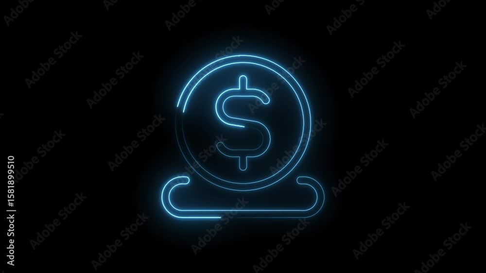 Neon style animated dollar coin glowing on black background ideal for finance and cryptocurrency projects Neon style animated dollar coin glowing on black background ideal for finance and cryptocurrency projects