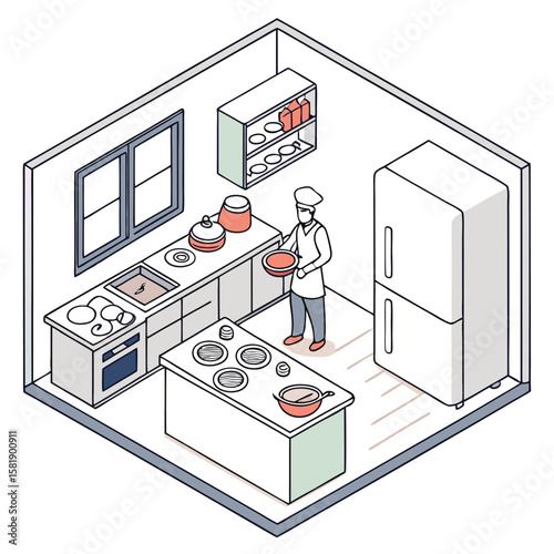 Kitchen cooking flat style generated by ai