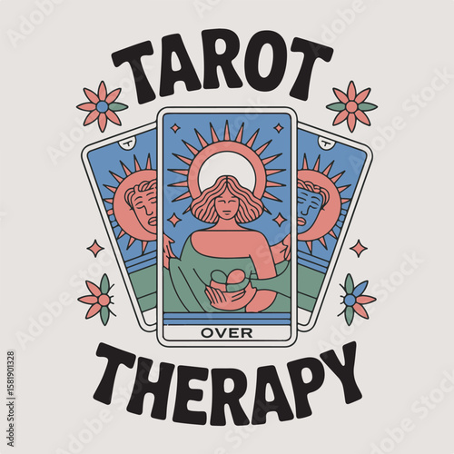 Conceptual design featuring tarot cards with art nouveau inspired style symbolizing emotional healing and well being.